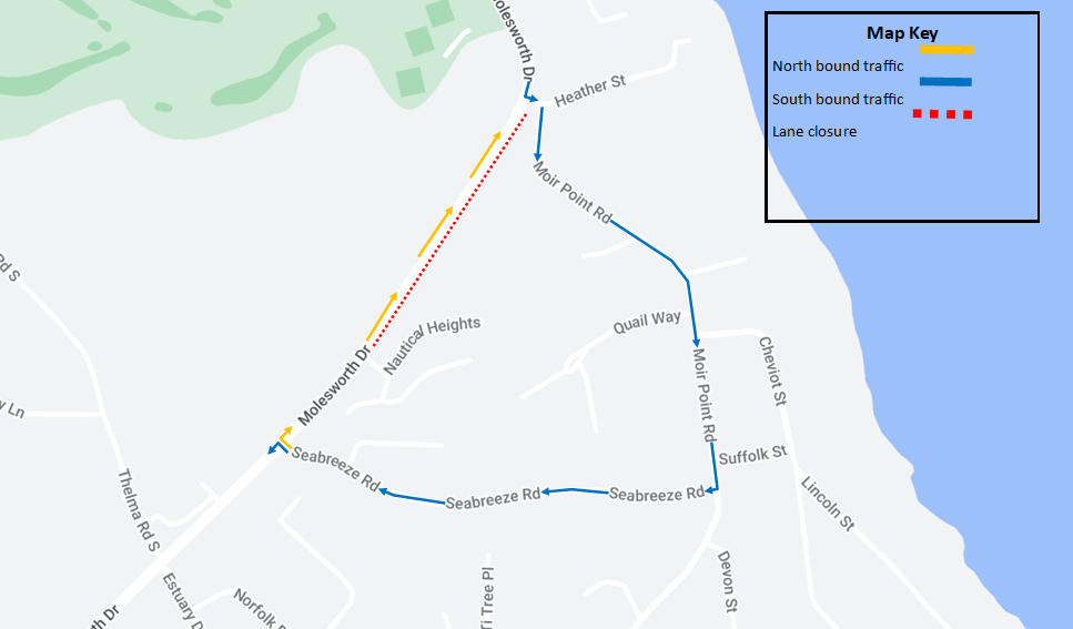 Diversion for section of Molesworth Drive Monday 1 July